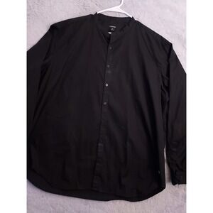 J Peterman Shirt Mens 2XL XXL Band Collar Grandfather Pilgrim Poet Black Cotton